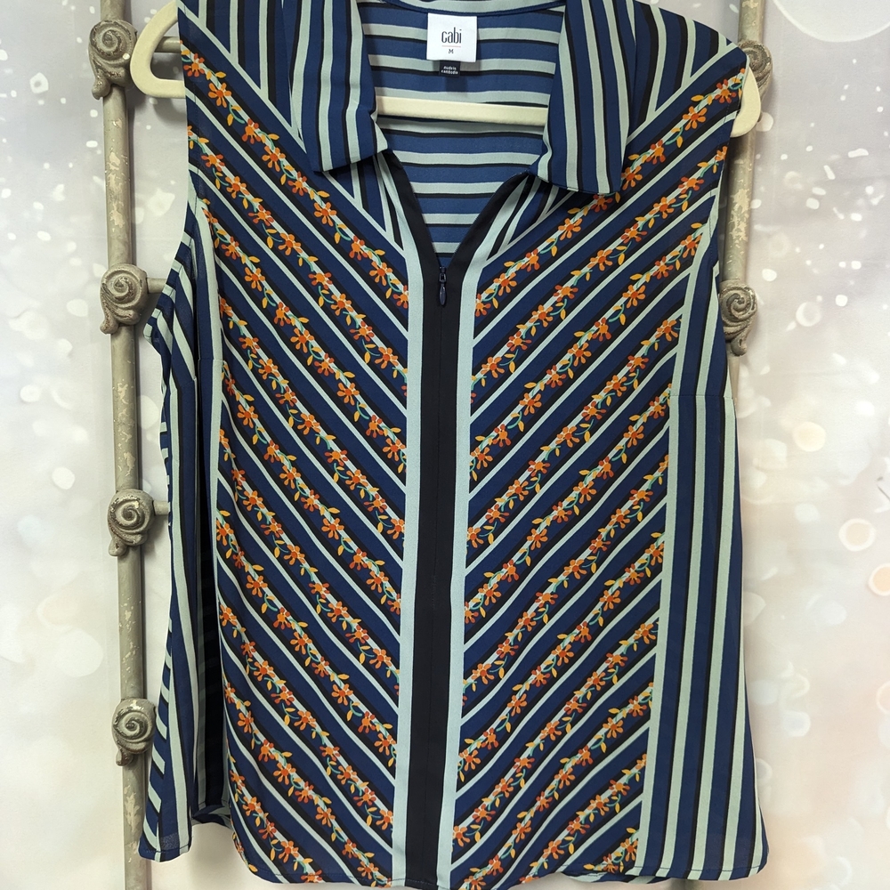 Women's Striped and Floral Sleeveless Top - Blue and Black